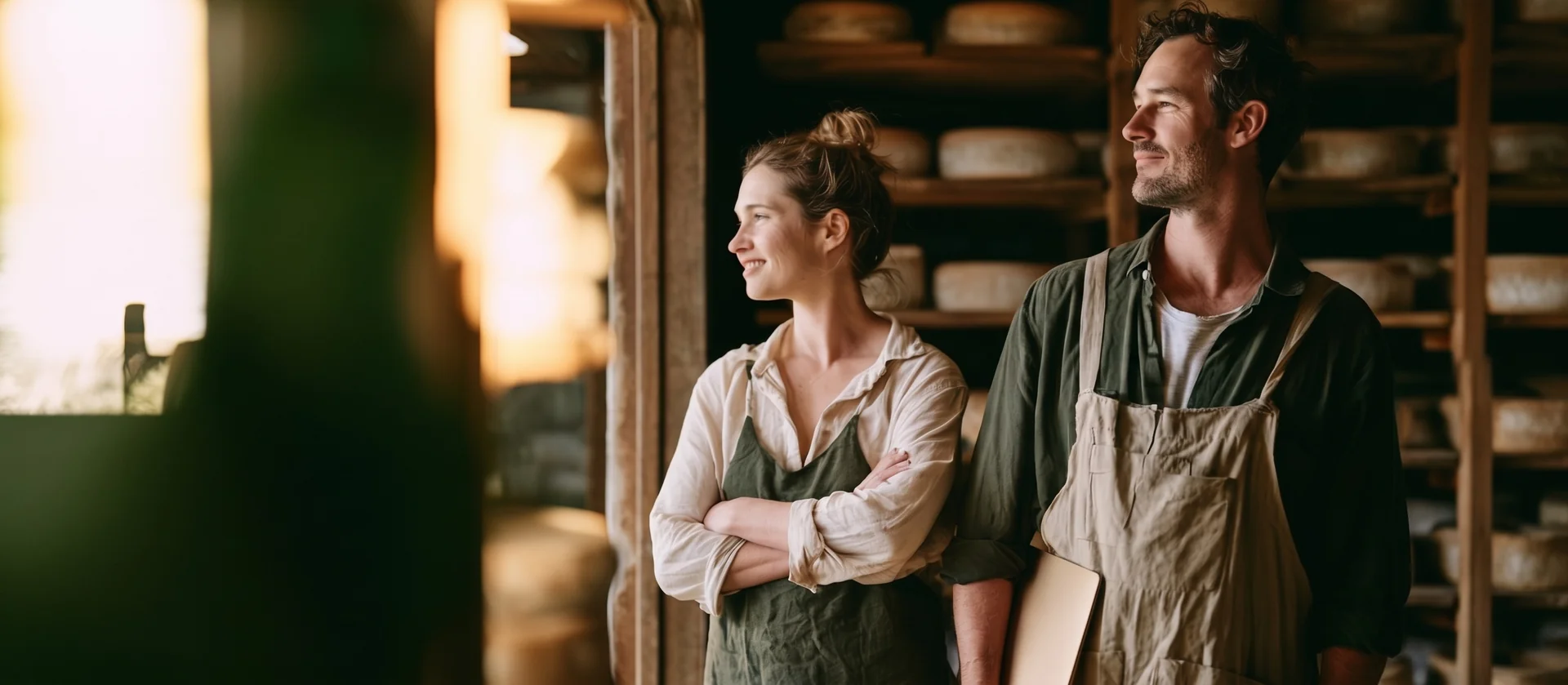 Illustration : un couple de fromagers dans leur cave d’affinage.