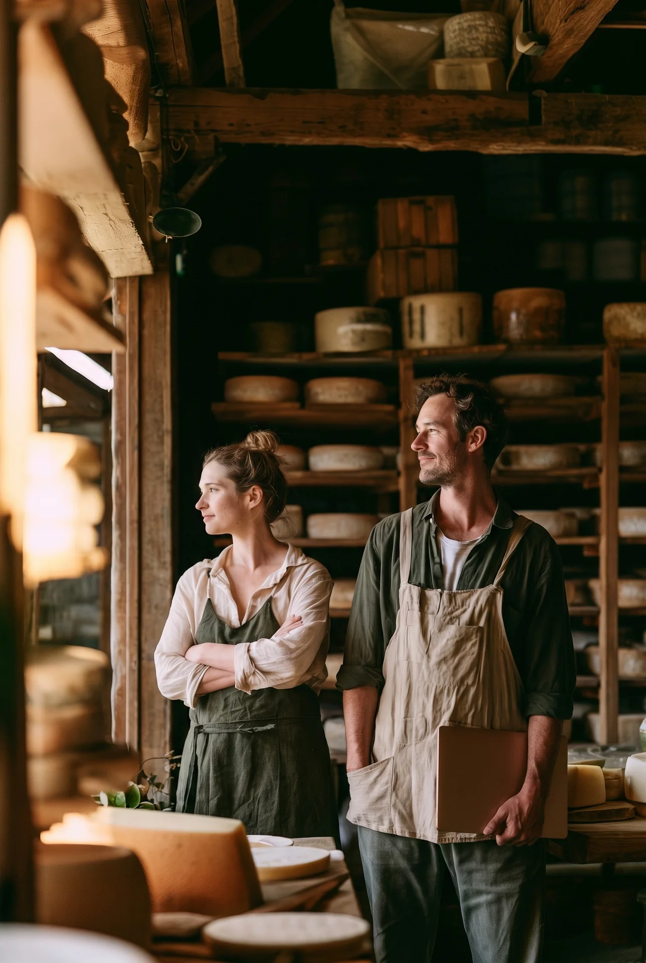 Illustration : un couple de fromagers dans leur cave d’affinage.